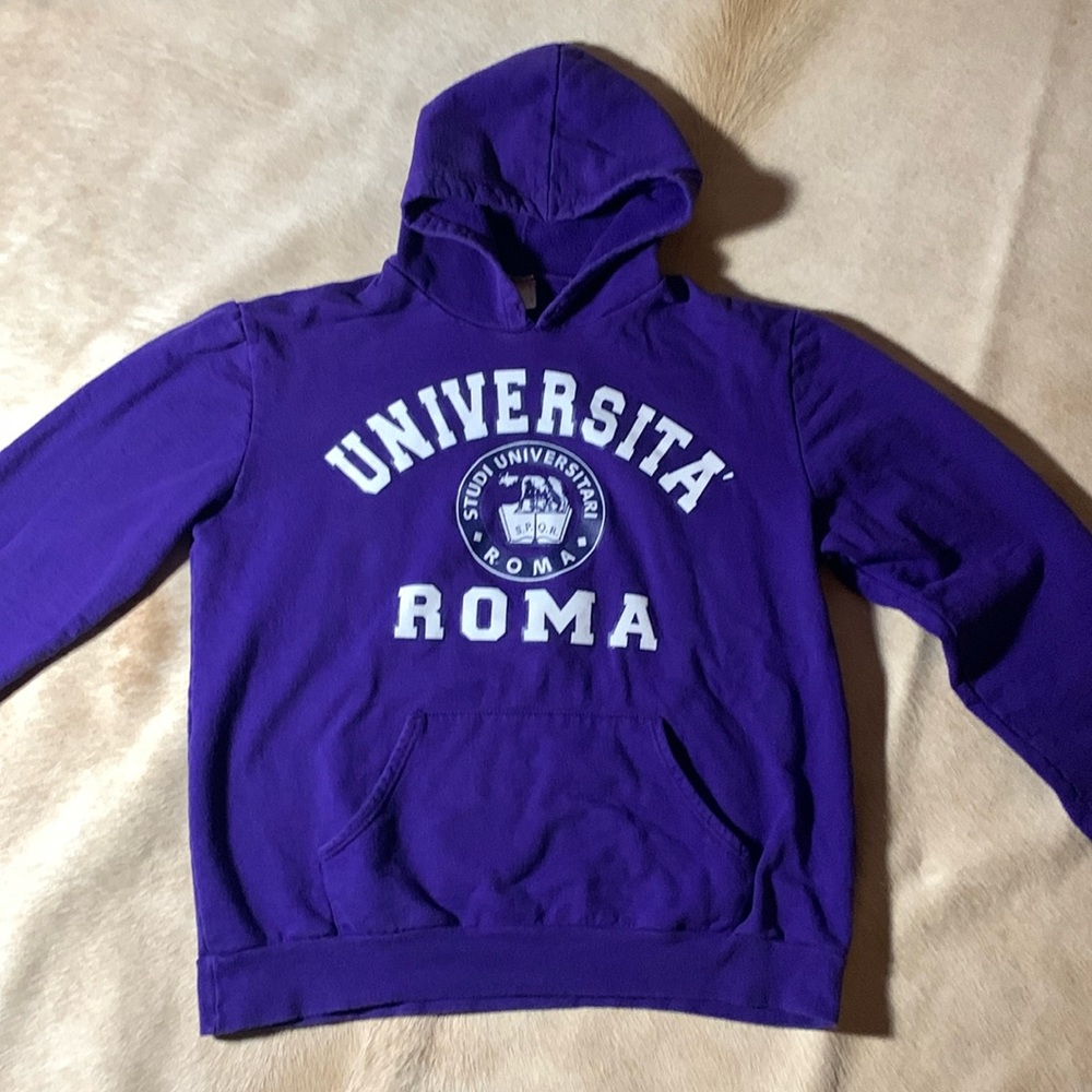 Mens Rare UNIVERSITA ROMA Rome Italy University College Purple Hoodie SWEATSHIRT
